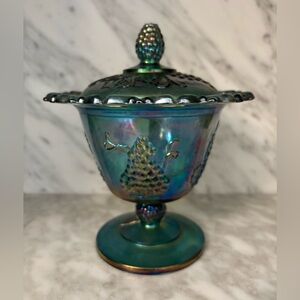 Vintage Indiana Glass Iridescent Lidded Carnival Glass Dish